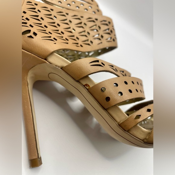 Sam Edelman Nude Buff Laser Cutouts Caged Open Toe Pumps Sz 8.5 Wedding Party - Picture 9 of 12